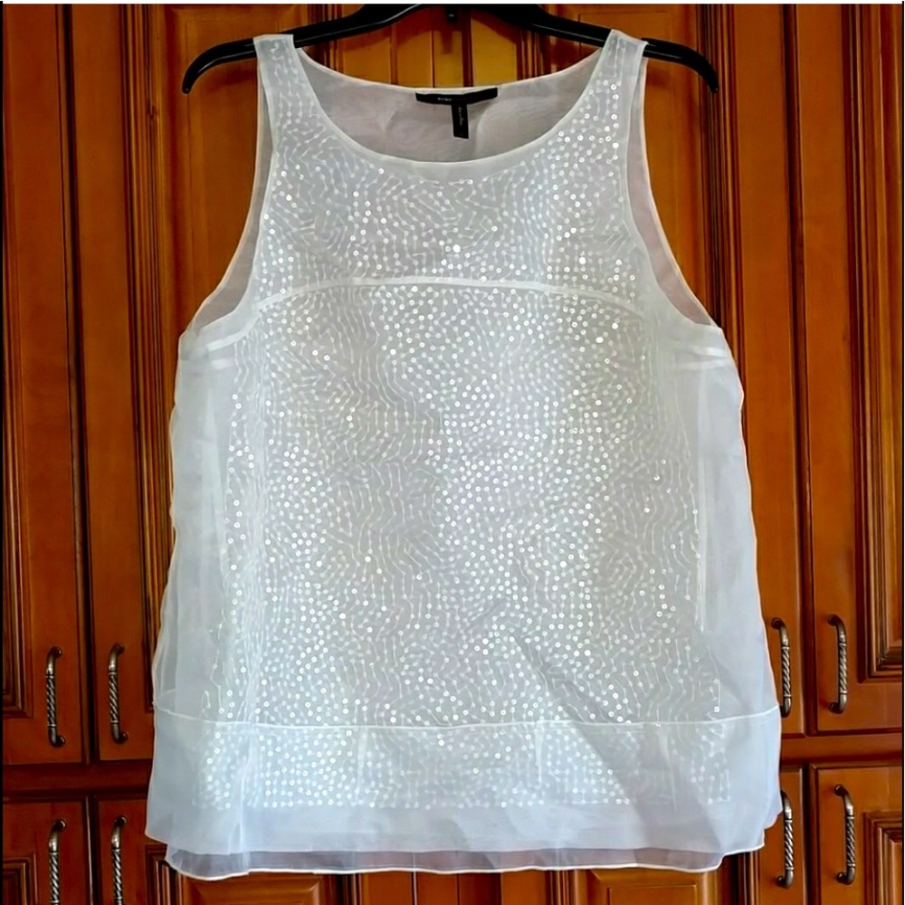 BCBG Maxazria sheer sequin silk tank top.
